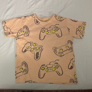 Primark Kids Short Sleeve Tee with Game Controller Print - Beige and Lime